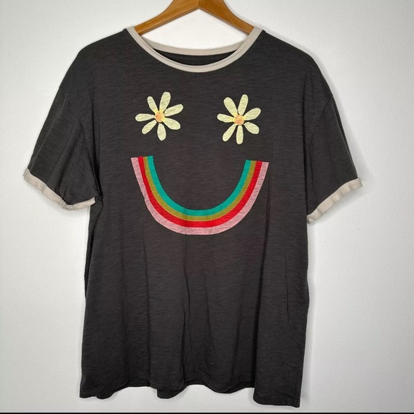 Natural Life Black Smiley Face Ringer Tee 3X - Picture 1 of 4